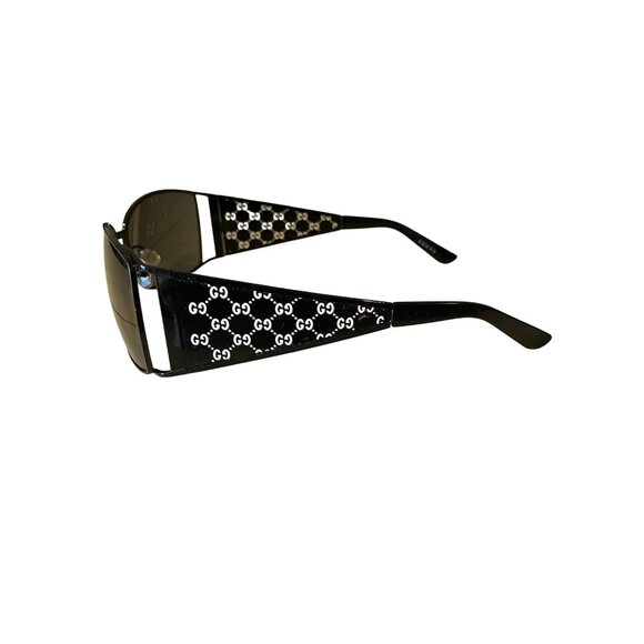 Gucci Womens Black Designer Sunglasses W/ Logo Arms Rectangular Frame UV Protect - Picture 3 of 4